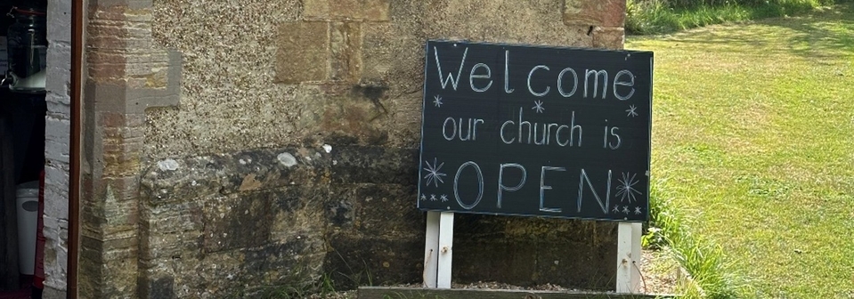 "Welcome, our church is open" image.
